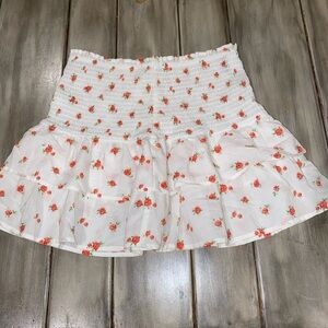 Divided Floral Skater Skirt in White and Red